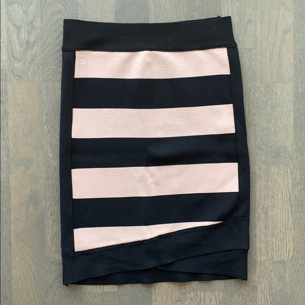 Bebe Black & Beige Striped Bandage Skirt